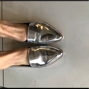 DKNY metallic leather pointed oxford slip ons